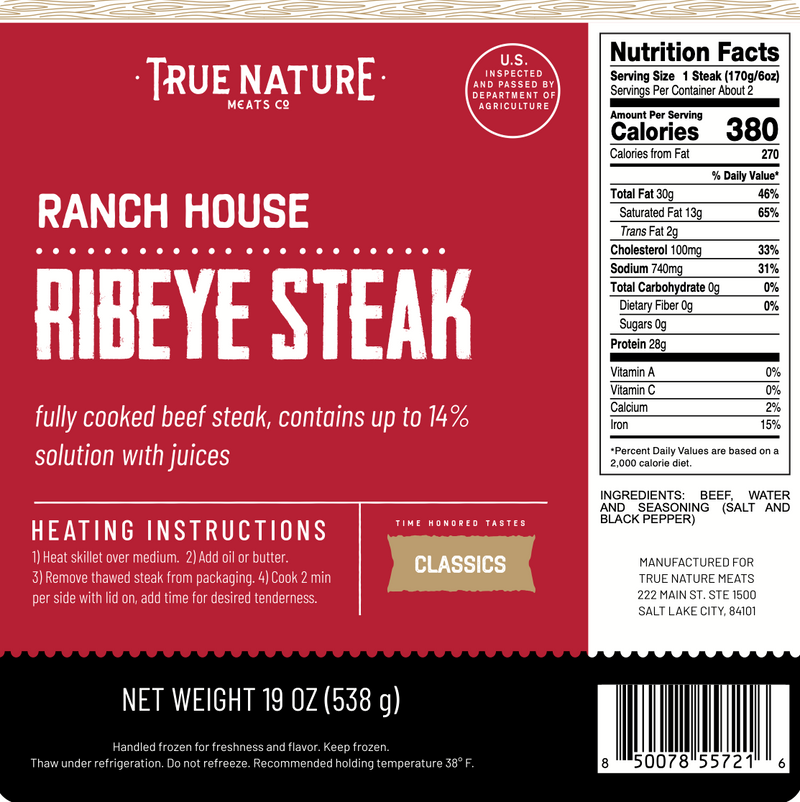 True Nature Ranch House Ribeye Steak product label