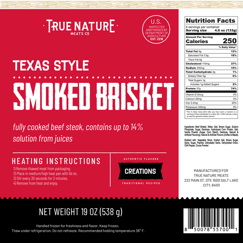 True Nature Texas Smoked Brisket product label