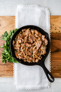 Carolina Smoked Chicken in a cast-iron skillet