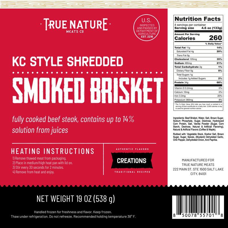 True Nature KC Shredded Brisket product label