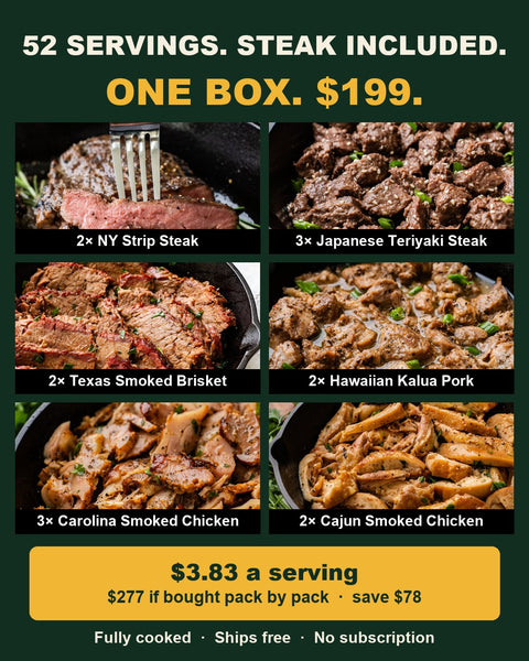 Steakhouse & Smokehouse Box: 14 packs, 52 servings, $199