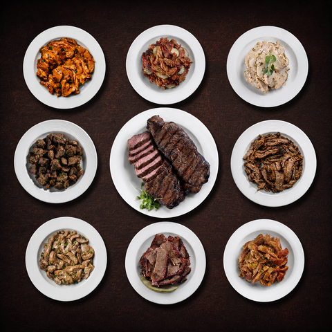 Representative steak, brisket, pork, and chicken assortment from The Grand Reserve Freezer Vault