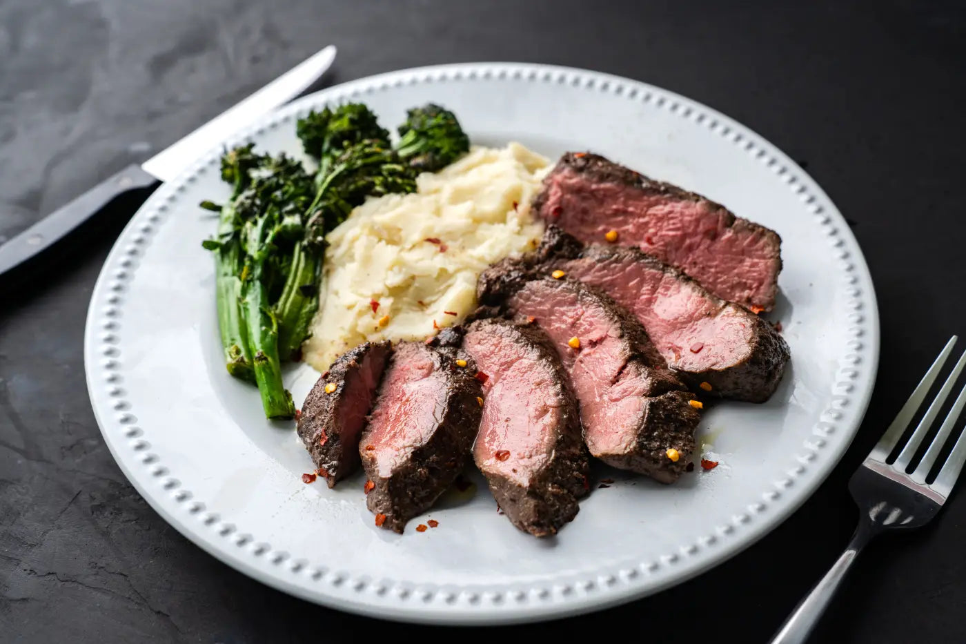 Prepared steak dinner from the True Nature kitchen
