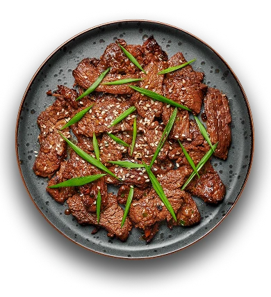 Premium cooked meat with green onions and sesame